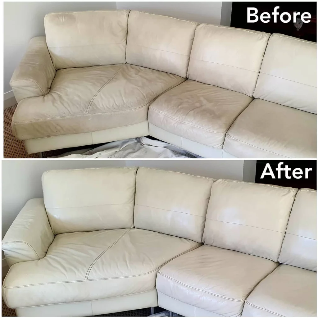 Upholstery cleaning in Fayetteville AR - sectional sofa before and after professional cleaning by Har-Ber
